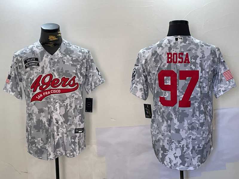 Mens San Francisco 49ers #97 Nick Bosa Arctic Camo 2024 Salute to Service Stitched Baseball Jersey